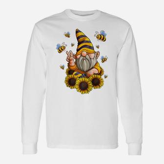 Gnome Sunflower With Bees Funny Gardening Gnome Hippie Gift Raglan Baseball Tee Unisex Long Sleeve | Crazezy AU