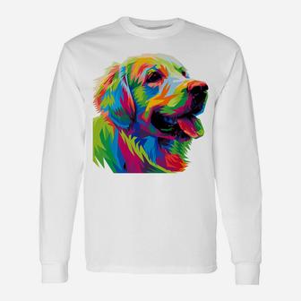 Golden Retriever Mama Colorful Art Dog Dad Pet Unisex Long Sleeve | Crazezy