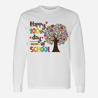 Happy 100 Days Of School Educational Books Tree Teacher Gift Unisex Long Sleeve | Crazezy