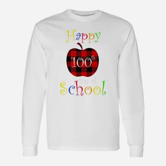 Happy 100Th Day Of School, Apple With Red Plaid Teacher Gift Unisex Long Sleeve | Crazezy