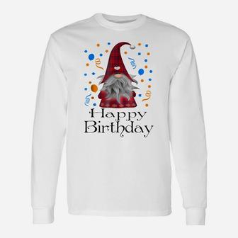 Happy Birthday Gnome Plaid T Shirt Cute Party Gifts Unisex Long Sleeve | Crazezy AU