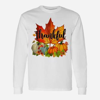 Happy Thanksgiving Day Autumn Fall Maple Leaves Thankful Unisex Long Sleeve | Crazezy CA