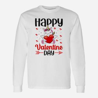 Happy Valentine Day Unicorn Happy Valentines Day Long Sleeve T-Shirt - Seseable