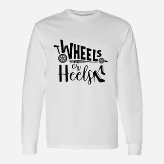 Heels Or Wheels Gender Reveal For Mom Dad Party Shower Unisex Long Sleeve | Crazezy