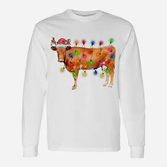 Heifer Cow Christmas Lights Funny Santa Hat Merry Christmas Unisex Long Sleeve | Crazezy