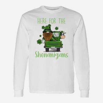 Here For The Shenanigans Gnome Elf Cow St Patricks Day Unisex Long Sleeve | Crazezy