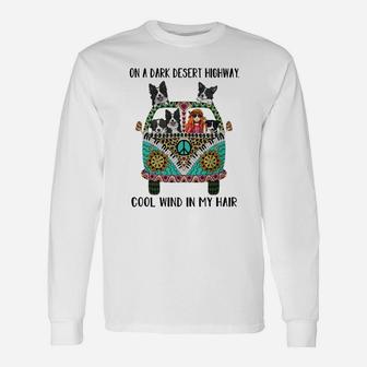 Hippie Bus Border Collie On A Dark Desert Highway Cool Wind Shirt Long Sleeve T-Shirt - Thegiftio UK
