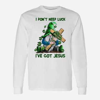 I Don't Need Luck I've Got Jesus Gnome Cross Unisex Long Sleeve | Crazezy CA