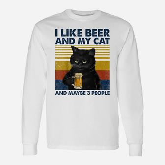 I Like Beer My Cat And Maybe 3 People Funny Cat Lovers Gift Raglan Baseball Tee Unisex Long Sleeve | Crazezy