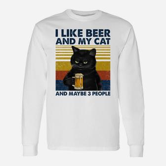 I Like Beer My Cat And Maybe 3 People Funny Cat Lovers Gift Sweatshirt Unisex Long Sleeve | Crazezy UK