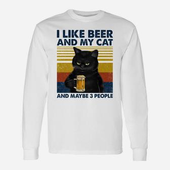 I Like Beer My Cat And Maybe 3 People Funny Cat Lovers Gift Unisex Long Sleeve | Crazezy CA