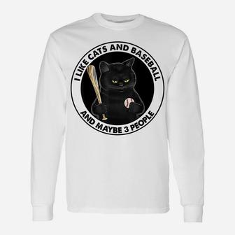 I Like Cats And Baseball And Maybe 3 People Black Cat Unisex Long Sleeve | Crazezy UK