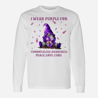 I Wear Purple For Fibromyalgia Awareness Gift Gnome Unisex Long Sleeve | Crazezy UK