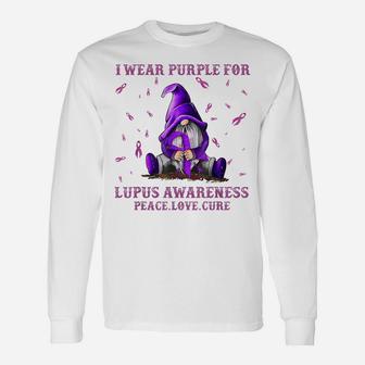 I Wear Purple For Lupus Awareness Gift Gnome Lover Unisex Long Sleeve | Crazezy