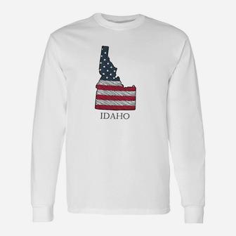 Idaho United States Flag Patriotic Map Id Unisex Long Sleeve | Crazezy