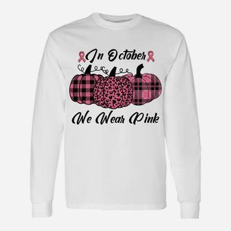 In October We Wear Pink Pumpkin Plaid Sweatshirt Unisex Long Sleeve | Crazezy