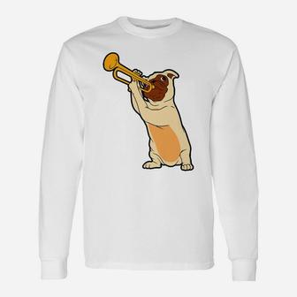Jazz Dog Trumpet Funny Puppy Musician Cute Animal Playing Unisex Long Sleeve | Crazezy
