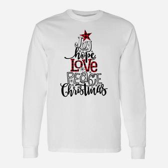 Joy Hope Love Peace Christmas Buffalo Plaid Christmas Tree Raglan Baseball Tee Unisex Long Sleeve | Crazezy