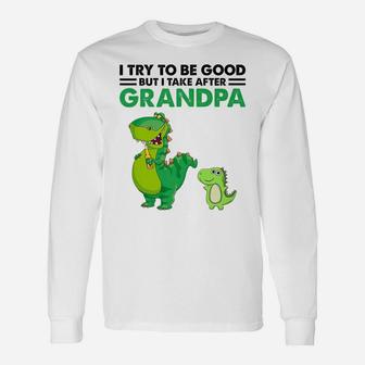 Kids I Try To Be Good But I Take After My Grandpa Dinosaur Unisex Long Sleeve | Crazezy DE