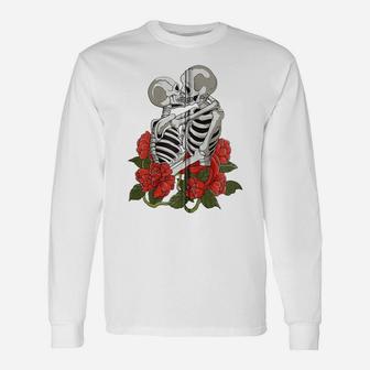 Kissing Skulls Skeletons Red Roses Flowers Death Goth Zip Hoodie Unisex Long Sleeve | Crazezy