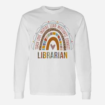Leopard Boho Rainbow Librarian Funny 100Th Day School Unisex Long Sleeve | Crazezy