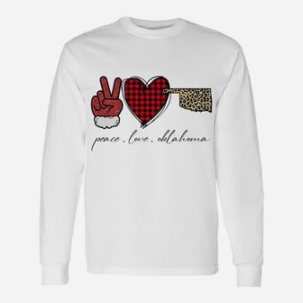 Leopard Peace Love Oklahoma Buffalo Plaid Heart Christmas Unisex Long Sleeve | Crazezy