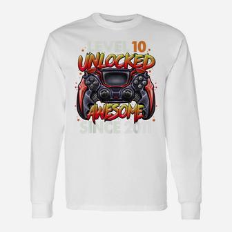 Level 10 Unlocked Awesome Since 2011 10Th Birthday Gaming Unisex Long Sleeve | Crazezy