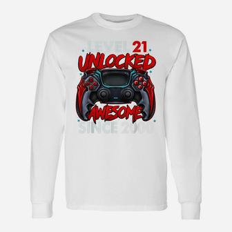 Level 21 Unlocked Awesome Since 2000 21St Birthday Gaming Unisex Long Sleeve | Crazezy CA