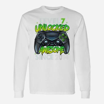 Level 7 Unlocked Awesome Since 2014 7Th Birthday Gaming Unisex Long Sleeve | Crazezy CA