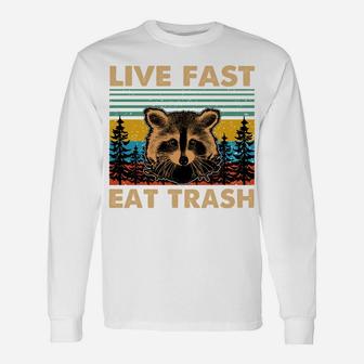 Live Fast Eat Trash Funny Raccoon Camping Vintage Retro Sweatshirt Unisex Long Sleeve | Crazezy