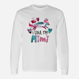I Love My Mimi Pink And Blue Fox With Hearts Long Sleeve T-Shirt - Thegiftio UK