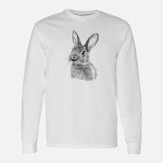 Lovely Rabbit Hand Drawn Portrait Graphic Art Long Sleeve T-Shirt - Thegiftio