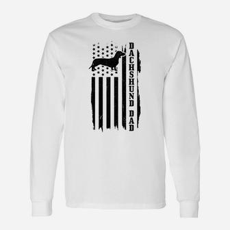 Mens Dachshund Dad Vintage American Flag Patriotic Weiner Dog Unisex Long Sleeve | Crazezy UK