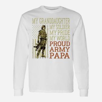 Mens My Granddaughter My Soldier Hero - Proud Army Papa | Grandpa Unisex Long Sleeve | Crazezy
