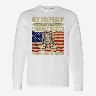 Mens My Nephew Wears Combat Boots Military Proud Army Uncle Gift Unisex Long Sleeve | Crazezy DE