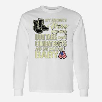 Mens My Wife Wears Dog Tags Combat Boots Proud Army Spouse Lover Unisex Long Sleeve | Crazezy
