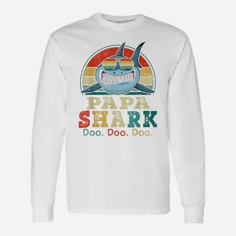 Mens Retro Vintage Papa Shark Funny Family Gifts For Father's Day Unisex Long Sleeve | Crazezy DE
