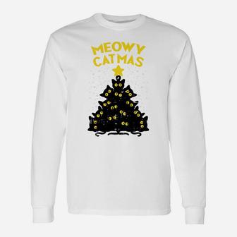 Meowy Catmas Black Cats Tree Funny Cat Owner Christmas Gift Sweatshirt Unisex Long Sleeve | Crazezy DE
