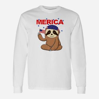 Merica Sloth July 4th Patriotic Fourth Of July Flag Long Sleeve T-Shirt - Thegiftio UK