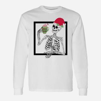 Merry Christmas Funny Santa Hat Christmas Drink Skeleton Sweatshirt Unisex Long Sleeve | Crazezy DE