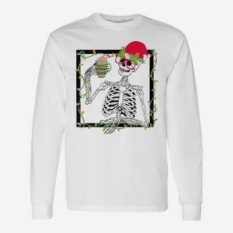 Merry Christmas Funny Santa Hat Christmas Drink Skeleton Zip Hoodie Unisex Long Sleeve | Crazezy