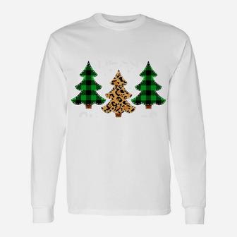 Merry Christmas Tee Leopard & Green Buffalo Plaid Xmas Tree Sweatshirt Unisex Long Sleeve | Crazezy CA
