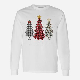 Merry Christmas Tree Leopard Plaid Printed Shirt Tshirt Unisex Long Sleeve | Crazezy
