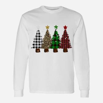 Merry Christmas Trees With Buffalo Plaid And Leopard Design Sweatshirt Unisex Long Sleeve | Crazezy