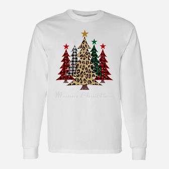 Merry Christmas Trees With Buffalo Plaid & Leopard Design Unisex Long Sleeve | Crazezy CA