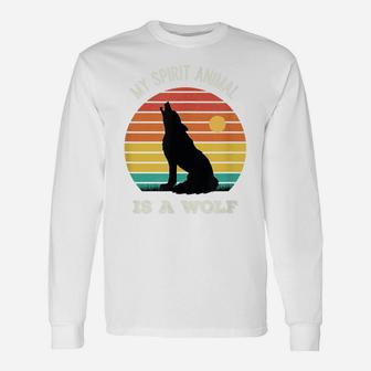 My Spirit Animal Is A Wolf Howling Retro Vintage Sunset Unisex Long Sleeve | Crazezy UK