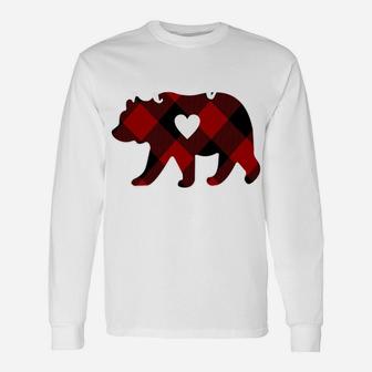 Nana Bear Christmas Buffalo Plaid Red White & Black Gift Unisex Long Sleeve | Crazezy UK