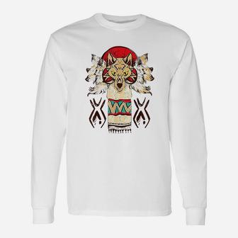 Native American Indian Wolf Animal Totem Ethnic Culture Long Sleeve T-Shirt - Thegiftio UK