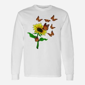 Nature Yellow Flower Blossom Butterfly Floral Sunflower Unisex Long Sleeve | Crazezy