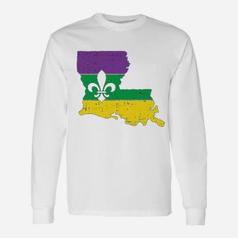 New Orleans Louisiana Map Jester Mardi Gras Carnival Long Sleeve T-Shirt - Thegiftio UK